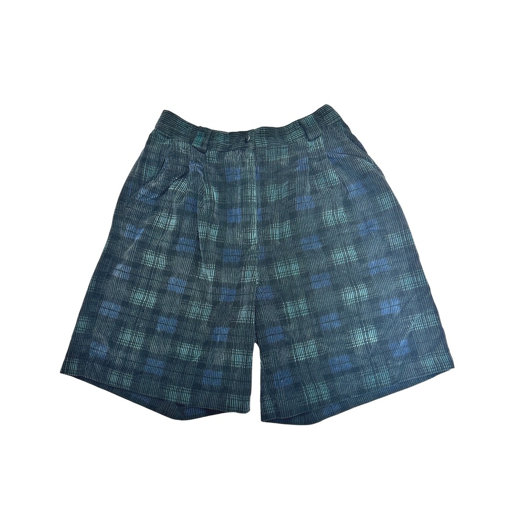 80s 90s Christopher Banks Plaid Corduroy Fall Shorts High Waisted Pleats Vintage